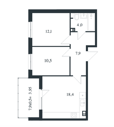 Планировка 2-комн 56,85 м²