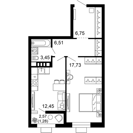 Планировка 1-комн 48,17 м²