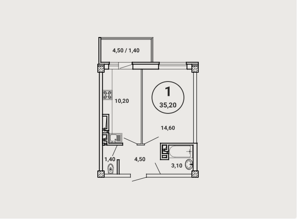 Планировка 1-комн 35,2 м²