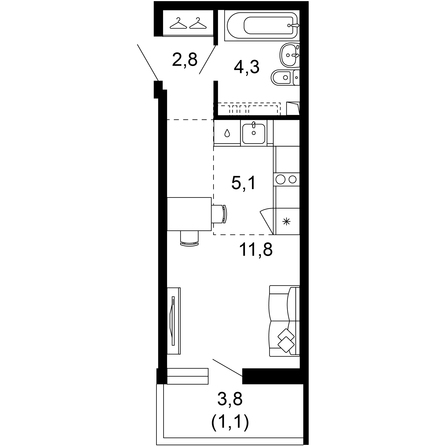 Планировка 1-комн 25,1 м²