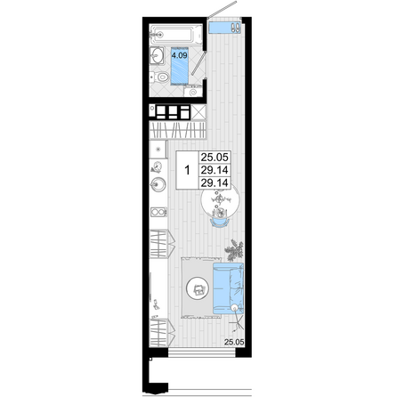 Планировка Студия 29,14, 30,15 м²