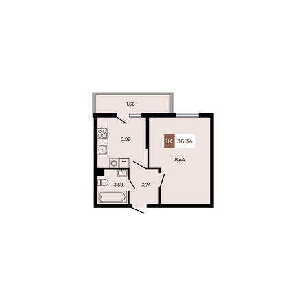 Планировка 1-комн 36,34 м²