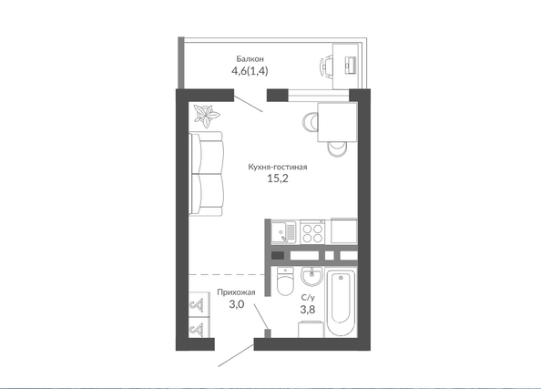 Планировка Студия 23,4 м²