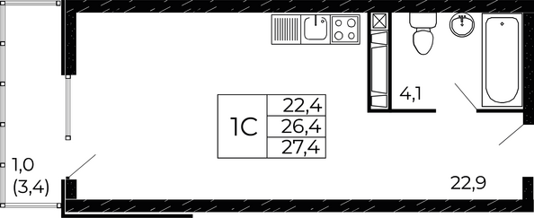 Планировка Студия 27,4 м²