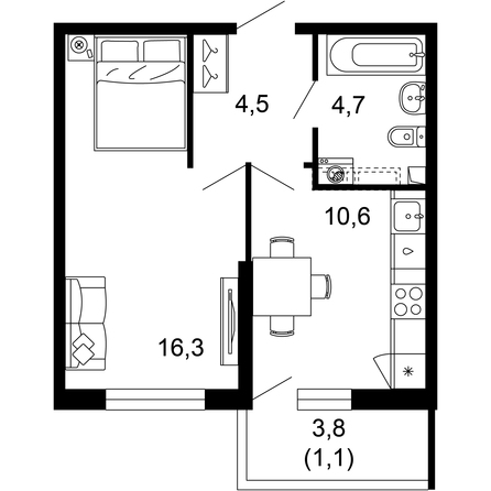 Планировка 1-комн 37,2 м²