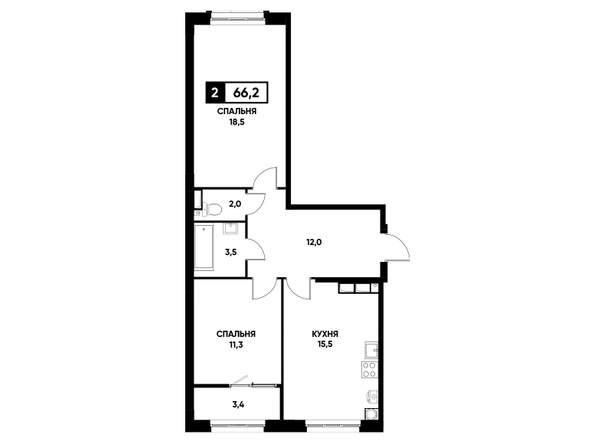 Планировка 2-комн 66,2 м²