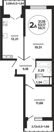 Планировка 2-комн 56,11 м²