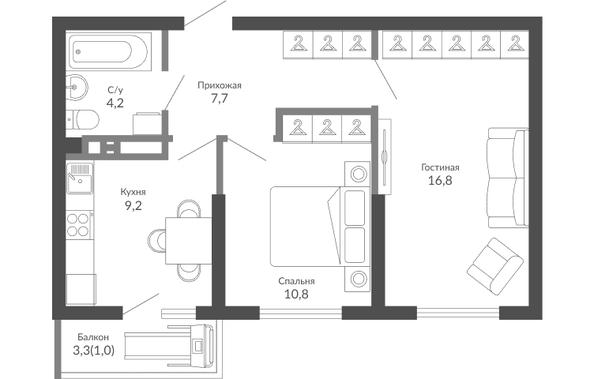 Планировка 2-комн 49,7 м²