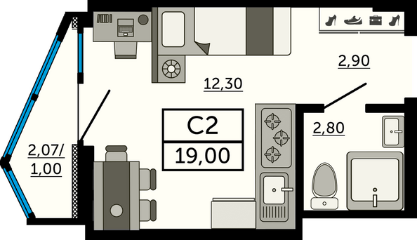 Планировка Студия 18,55 м²