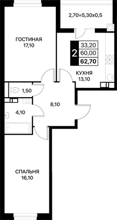 Планировка 2-комн 62,7 м²