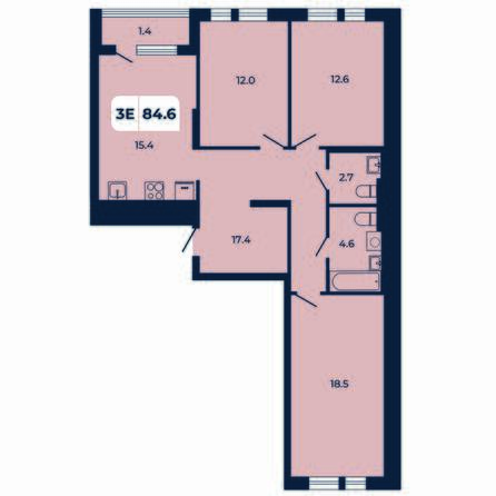 Планировка 3-комн 84,6 м²