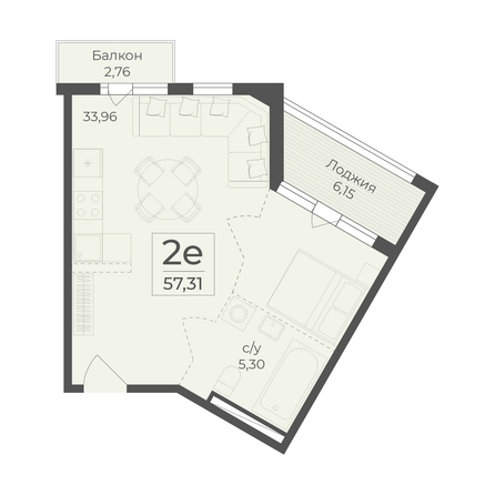 Планировка 2-комн 57,31 м²