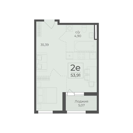Планировка 2-комн 53,91 м²