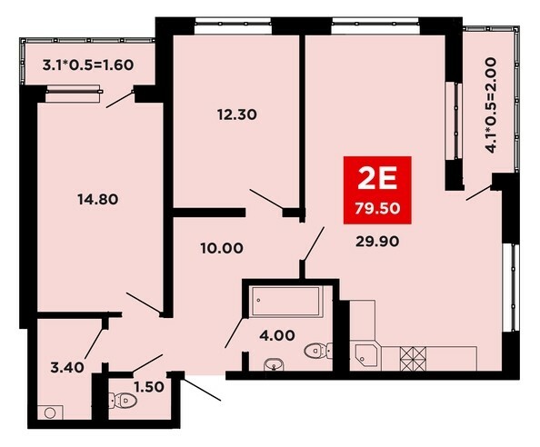 Планировка 2-комн 79,5 - 79,8 м²