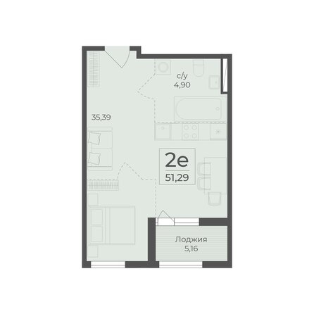 Планировка 2-комн 51,29 м²
