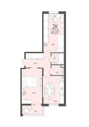 Планировка 2-комн 65,07 м²