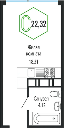 Планировка Студия 22,32 м²