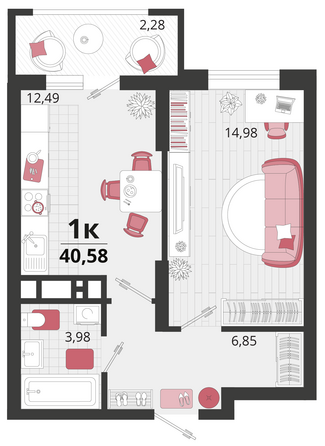 Планировка 1-комн 40,58 м²