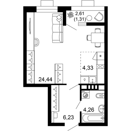 Планировка 1-комн 40,56 м²