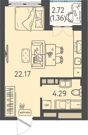 Планировка 1-комн 27,82 м²