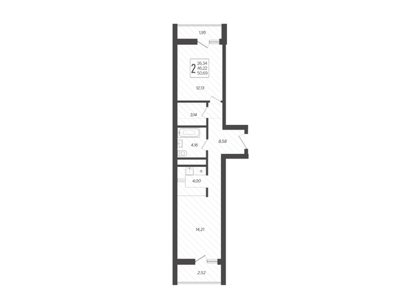 Планировка 2-комн 50,69 м²