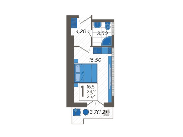 Планировка Студия 25,4 м²