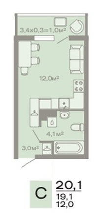 Планировка Студия 20,1 м²