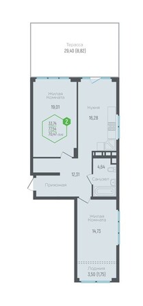 Планировка 2-комн 77,54 м²