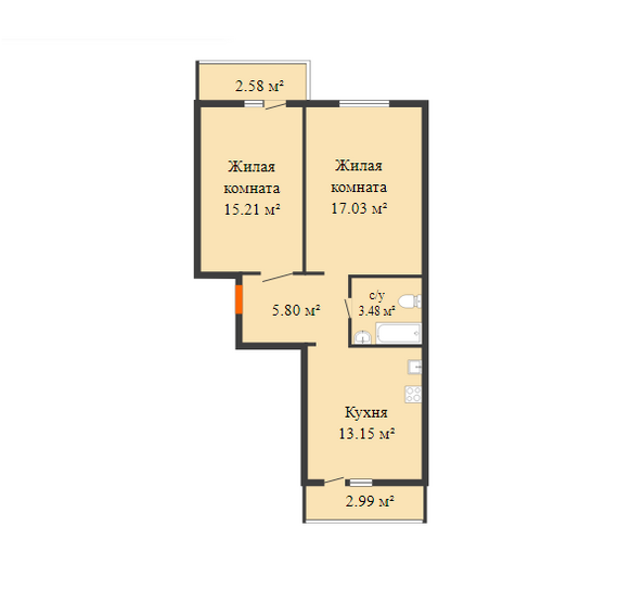 Планировка 2-комн 57,41 м²