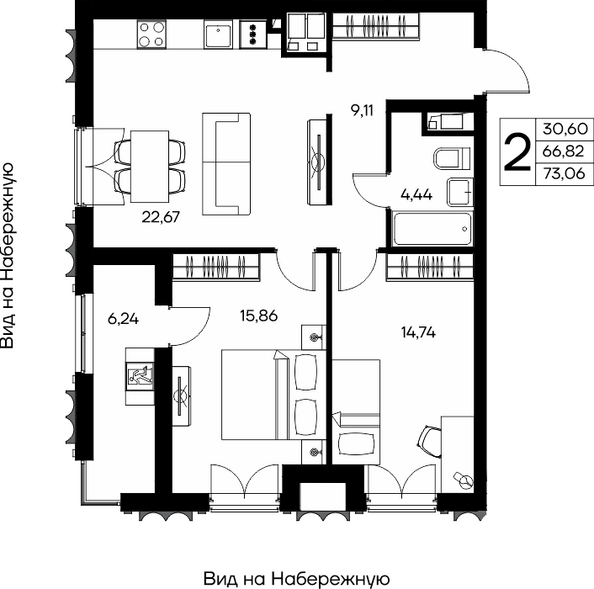 Планировка 2-комн 73,06 м²