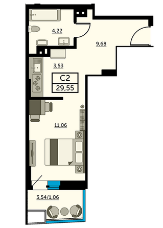 Планировка Студия 29,6 м²