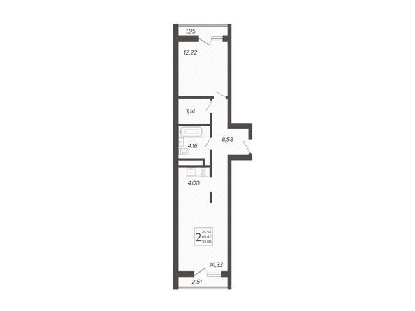 Планировка 2-комн 50,88 м²