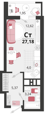 Планировка 1-комн 27,18 м²