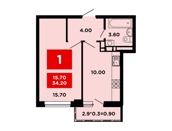 Планировка 1-комн 34,2 м²