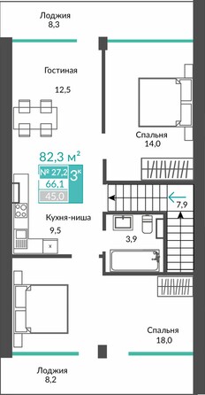 Планировка 3-комн 82,3 м²