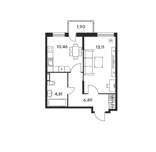 Планировка 1-комн 37,52 м²