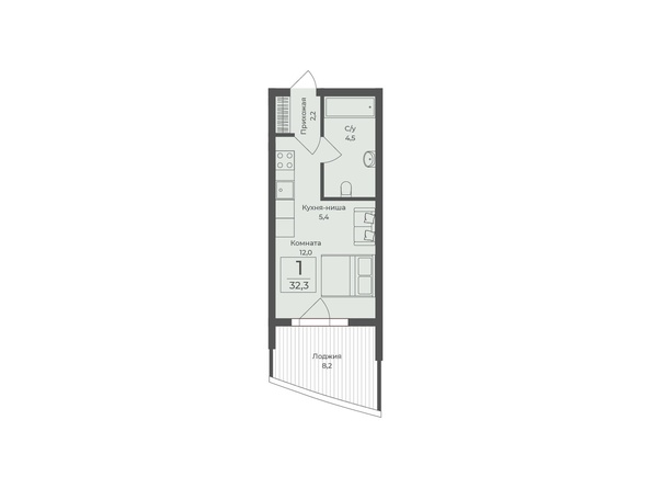 Планировка Апартамент 32,3 м²