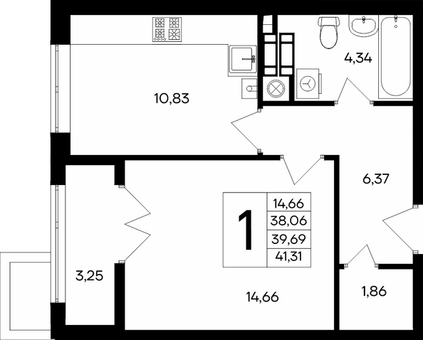 Планировка 1-комн 41,31, 41,39 м²
