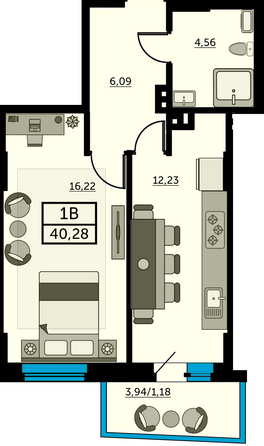 Планировка 1-комн 39,83 м²