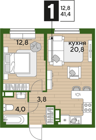 Планировка 1-комн 41,4 м²