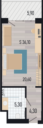 Планировка Студия 36,1 м²