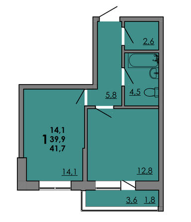 Планировка 1-комн 41,7 м²