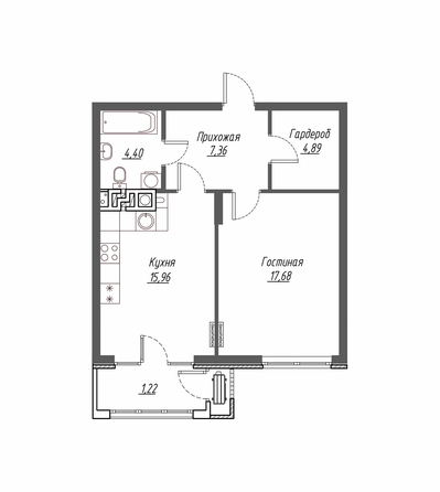 Планировка 1-комн 51,76 м²