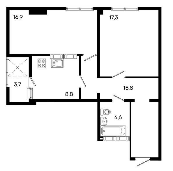 Планировка 2-комн 67,1, 67,3 м²
