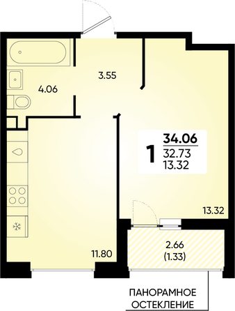 Планировка 1-комн 34,06 м²