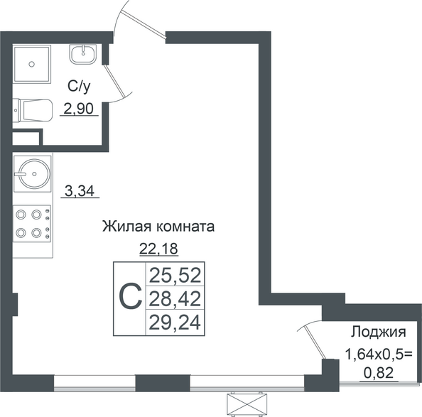 Планировка Студия 29,24 м²