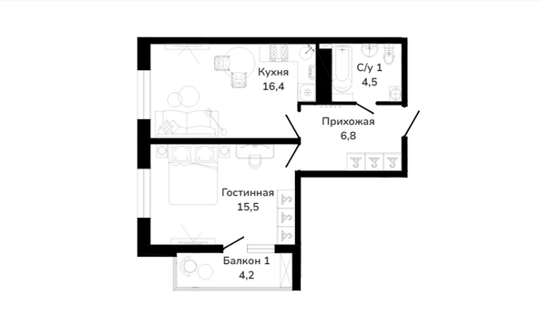 Планировка 2-комн 47,4 м²