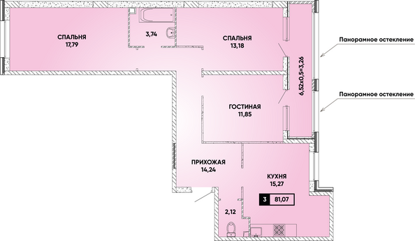 Планировка 3-комн 81,07 м²