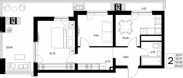 Планировка 2-комн 80,6 м²