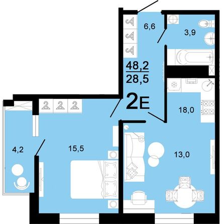 Планировка 2-комн 48,2 м²